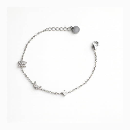 Bracciale Noctis in Acciaio Inox con Luna, Stella e Punto Luce