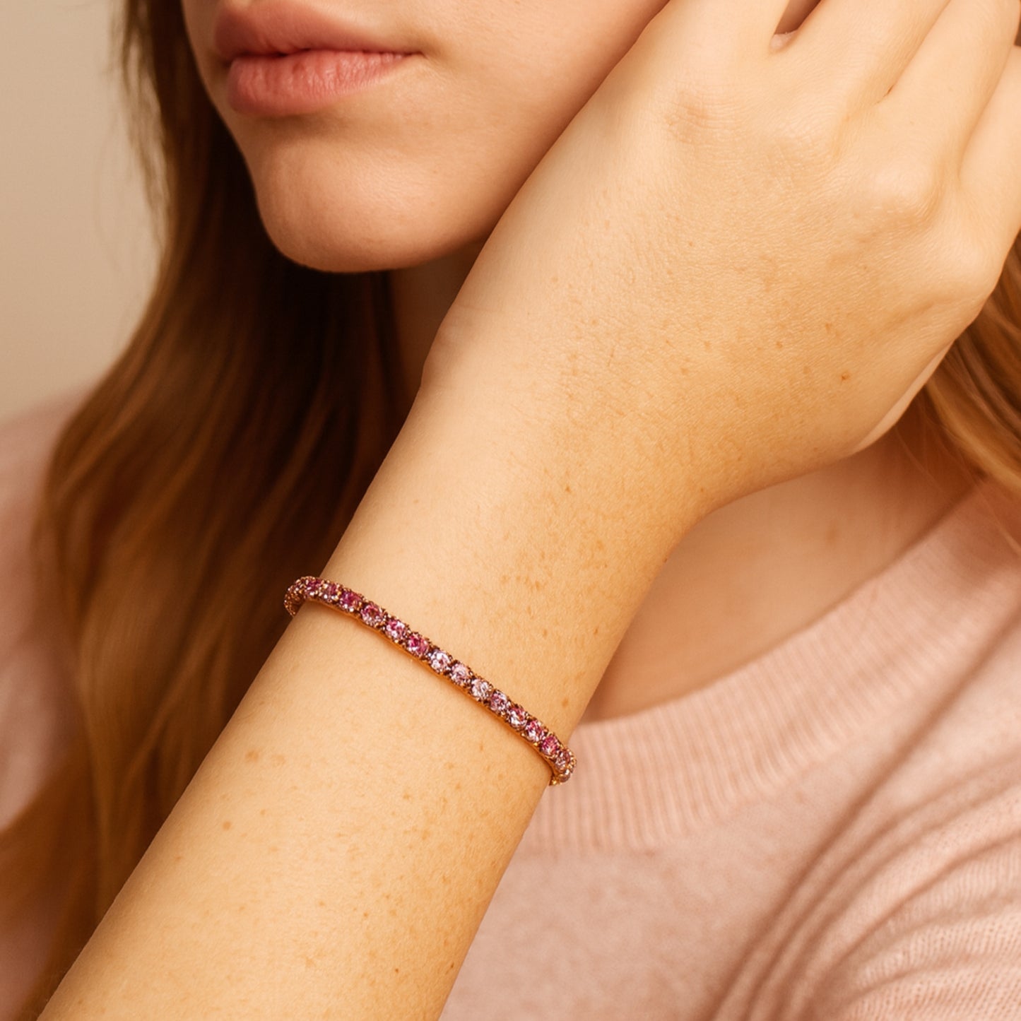 Bracciale Ténnis Rose Medium in Acciaio Inox con Zirconi Rosa