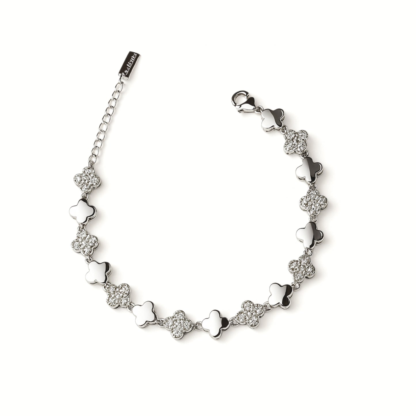 Bracciale Moon Clover Pavé in Acciaio Inox