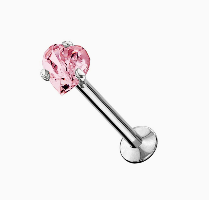 Amour Heart Labret  | Piercing in acciaio 316L con cristallo a cuore.