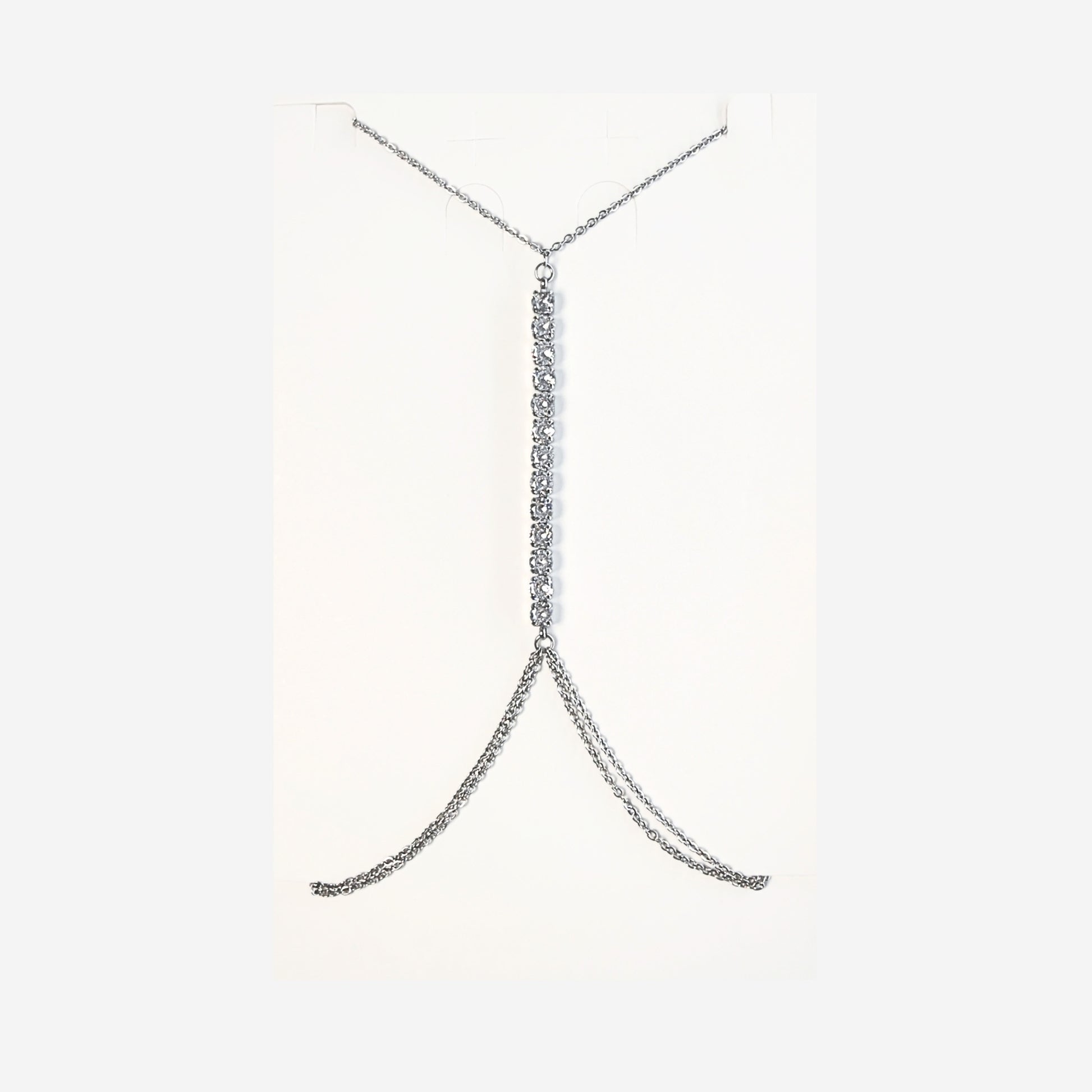 Body chain argento in acciaio inox con catene sottili e punti luce