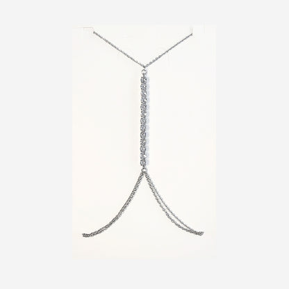 Body chain argento in acciaio inox con catene sottili e punti luce
