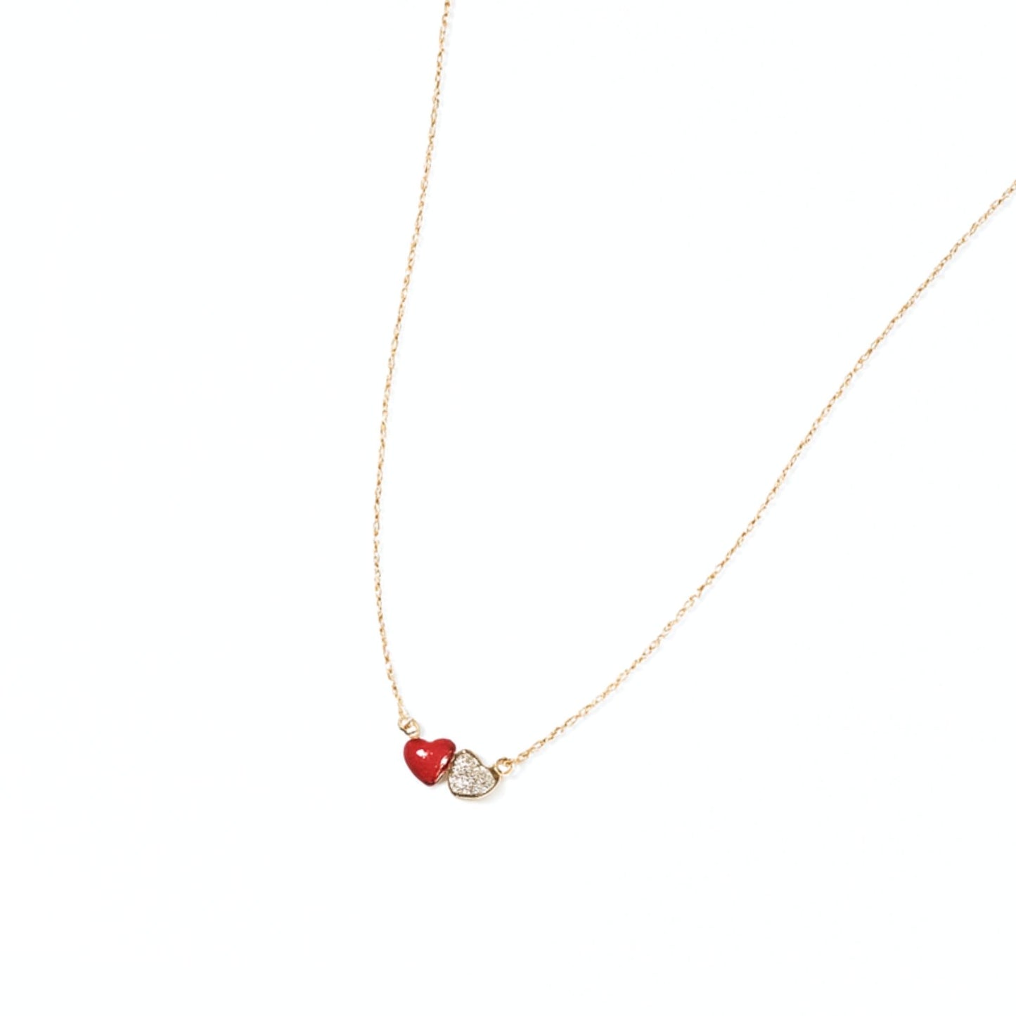 Collana Cuori Amore Duo in Acciaio Inox – Doppio Cuore Rosso & Pavé