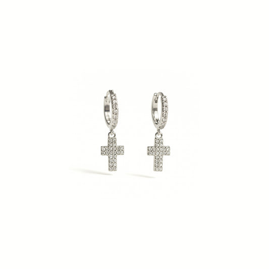 Croce Luxe – Orecchini a Cerchio in Acciaio Inox e Pavé di Strass