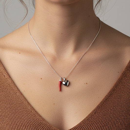 Collana Cuore & Corno in Acciaio Inox