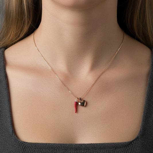 Collana Cuore & Corno in Acciaio Inox