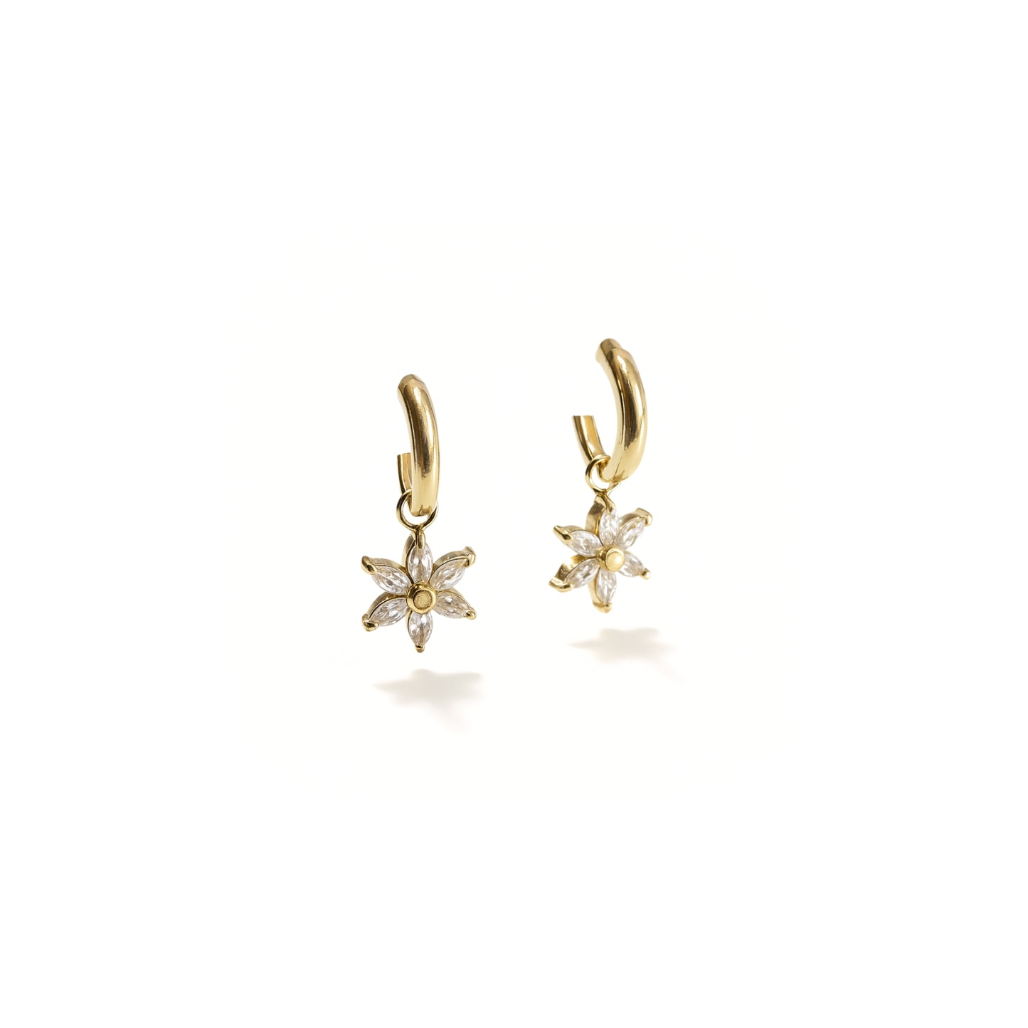 Fiore Stella – Orecchini a Cerchio con Ciondolo a Fiore in Acciaio Inox e Strass