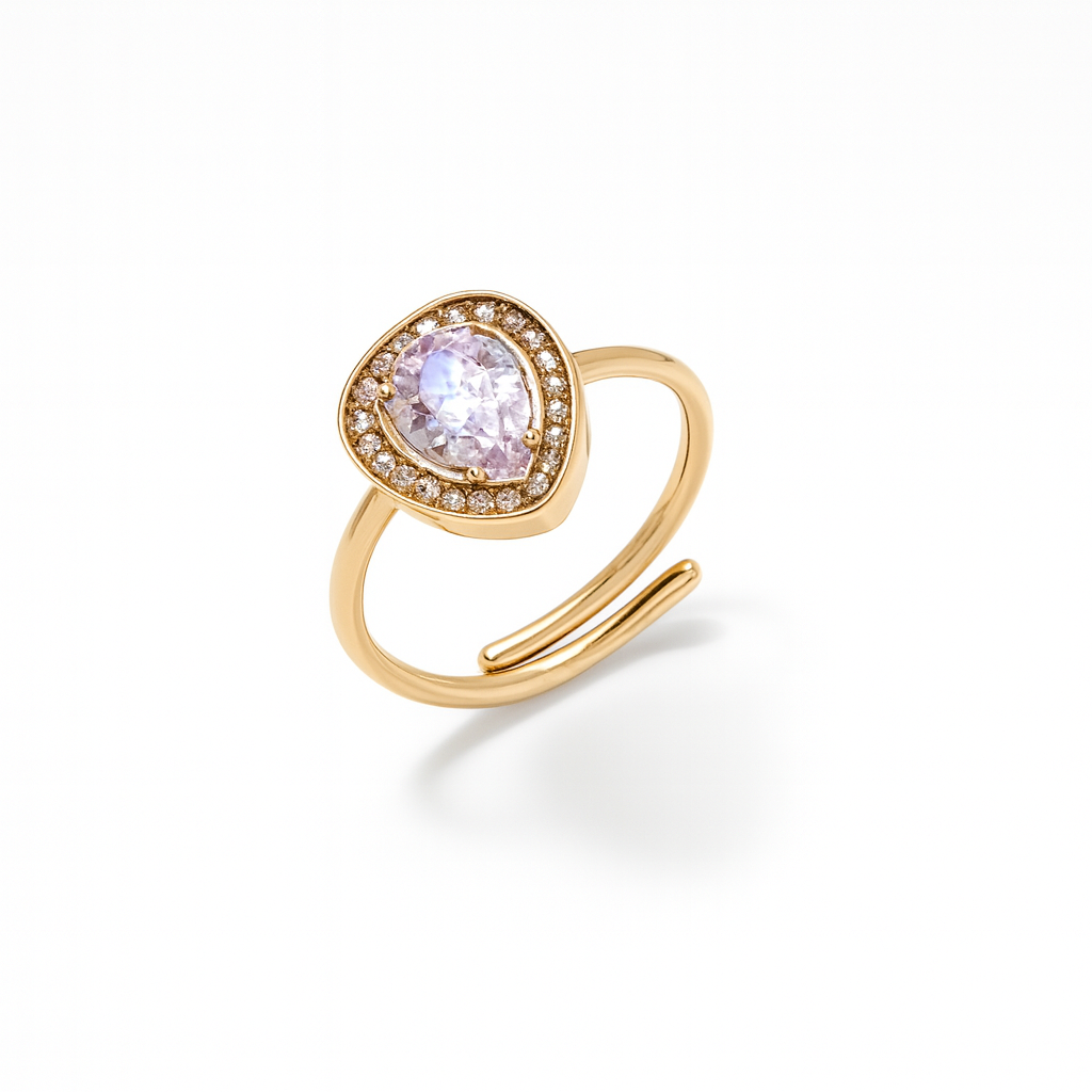 Laguna — anello regolabile in acciaio inox con zircone a goccia