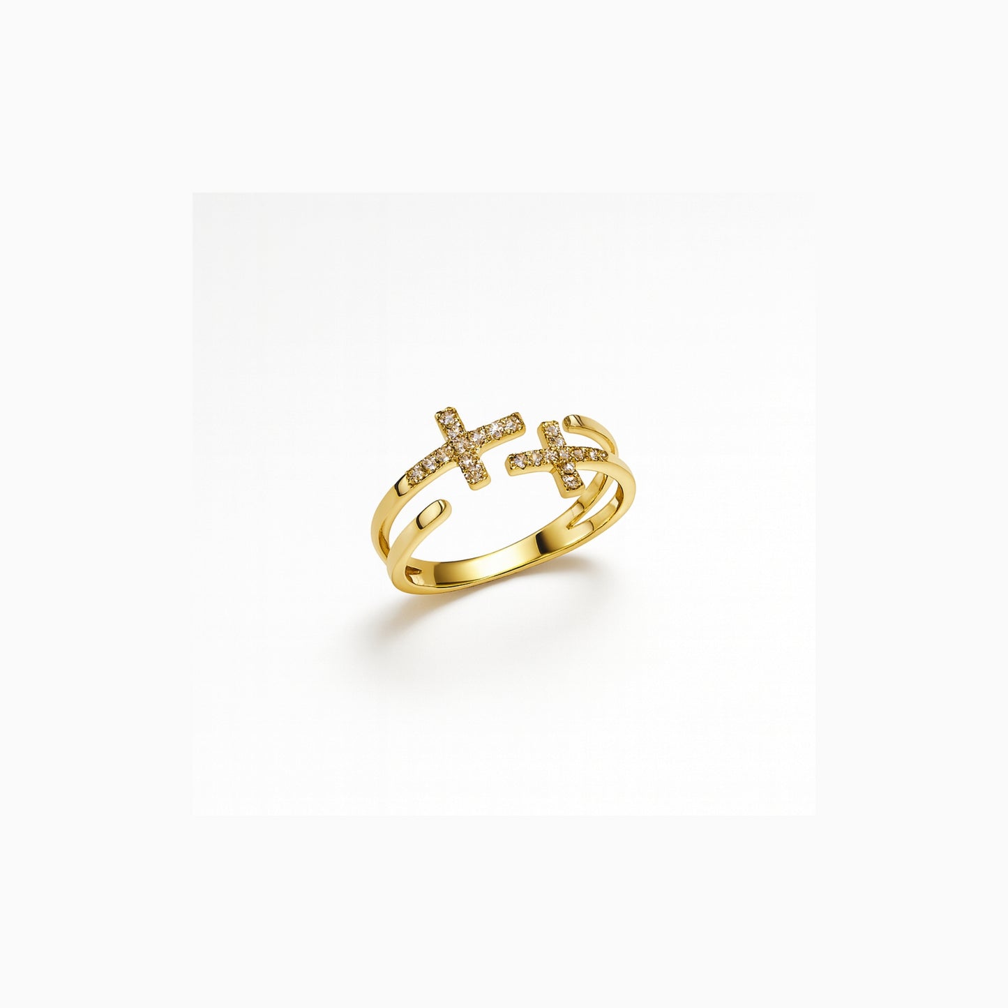 Crux — anello regolabile in acciaio inox con doppia croce di zirconi