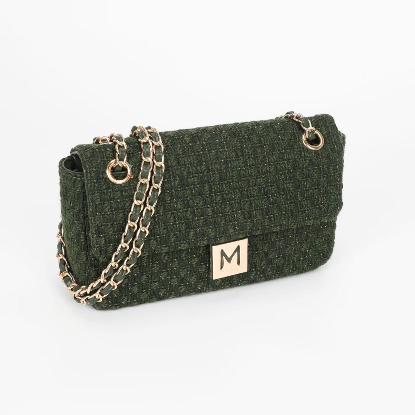 Olva – Borsa in tweed verde con tracolla dorata | Mimi Mua Firenze