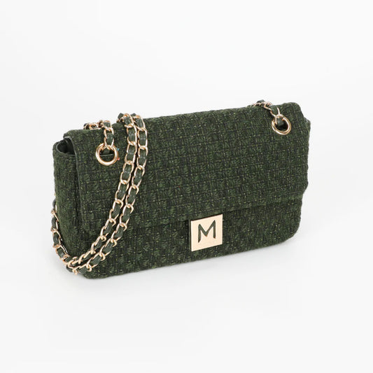 Olva – Borsa in tweed verde con tracolla dorata | Mimi Mua Firenze
