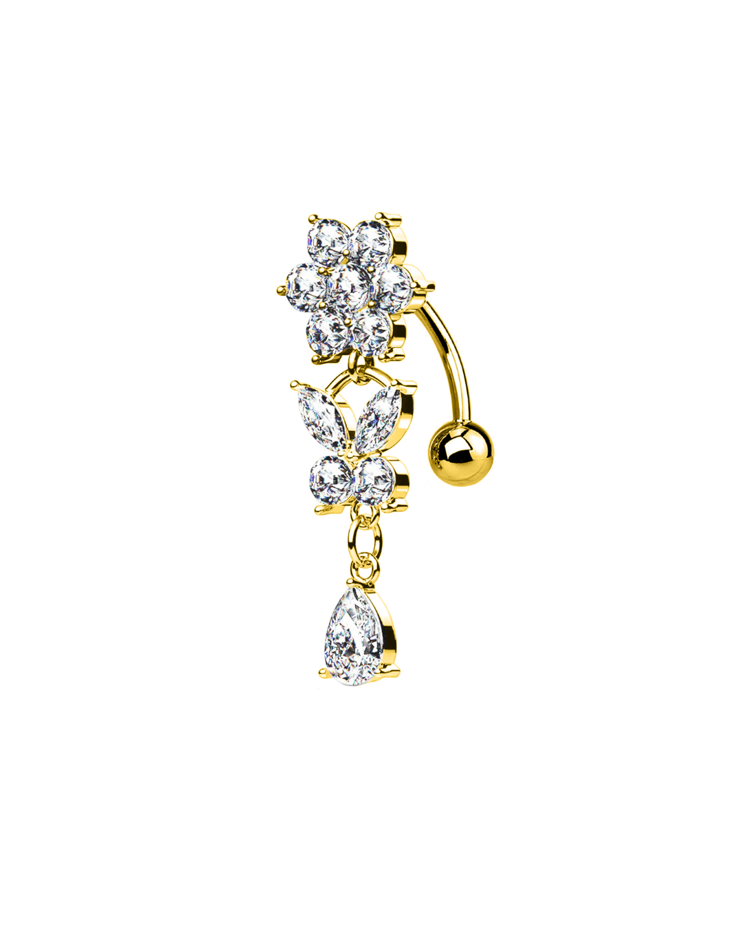 Nectar Spark con Farfalla e Cristalli Pendenti  | Piercing Ombelico in Acciaio Inox 316L