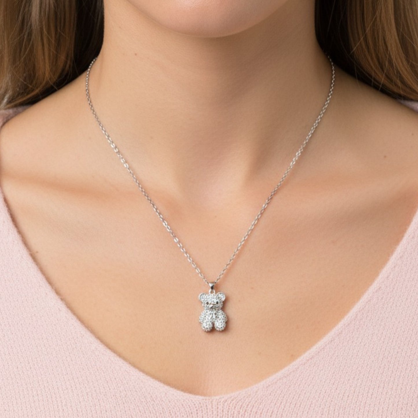 Collana Bling Bear in Acciaio Inox – Orsetto con Strass Brillanti