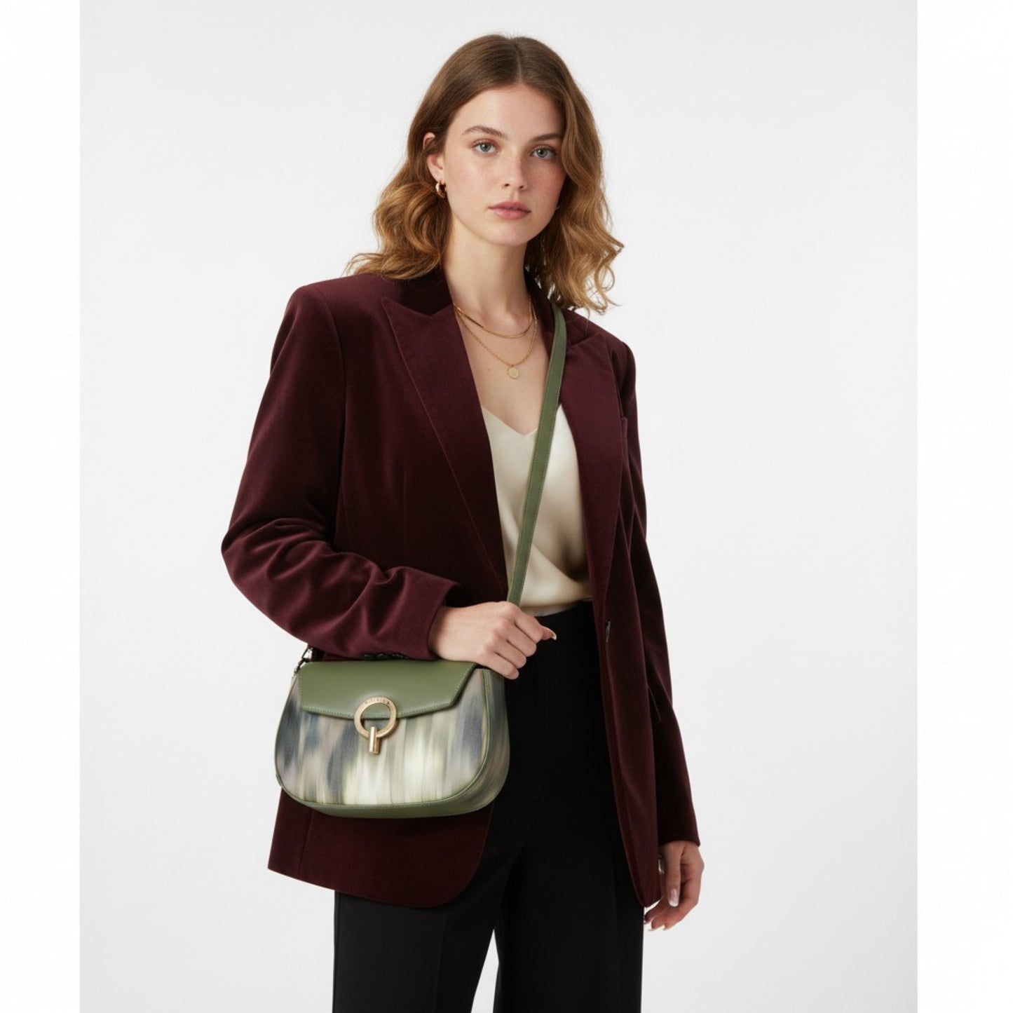 Ritmo Verde Ombra – Borsa a spalla con sfumature artistiche | Mimi Mua Firenze