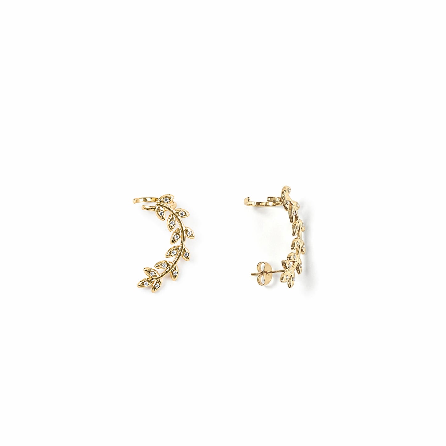 Ear Cuff Nenina · Acciaio Inox Dorato con Strass Foglia