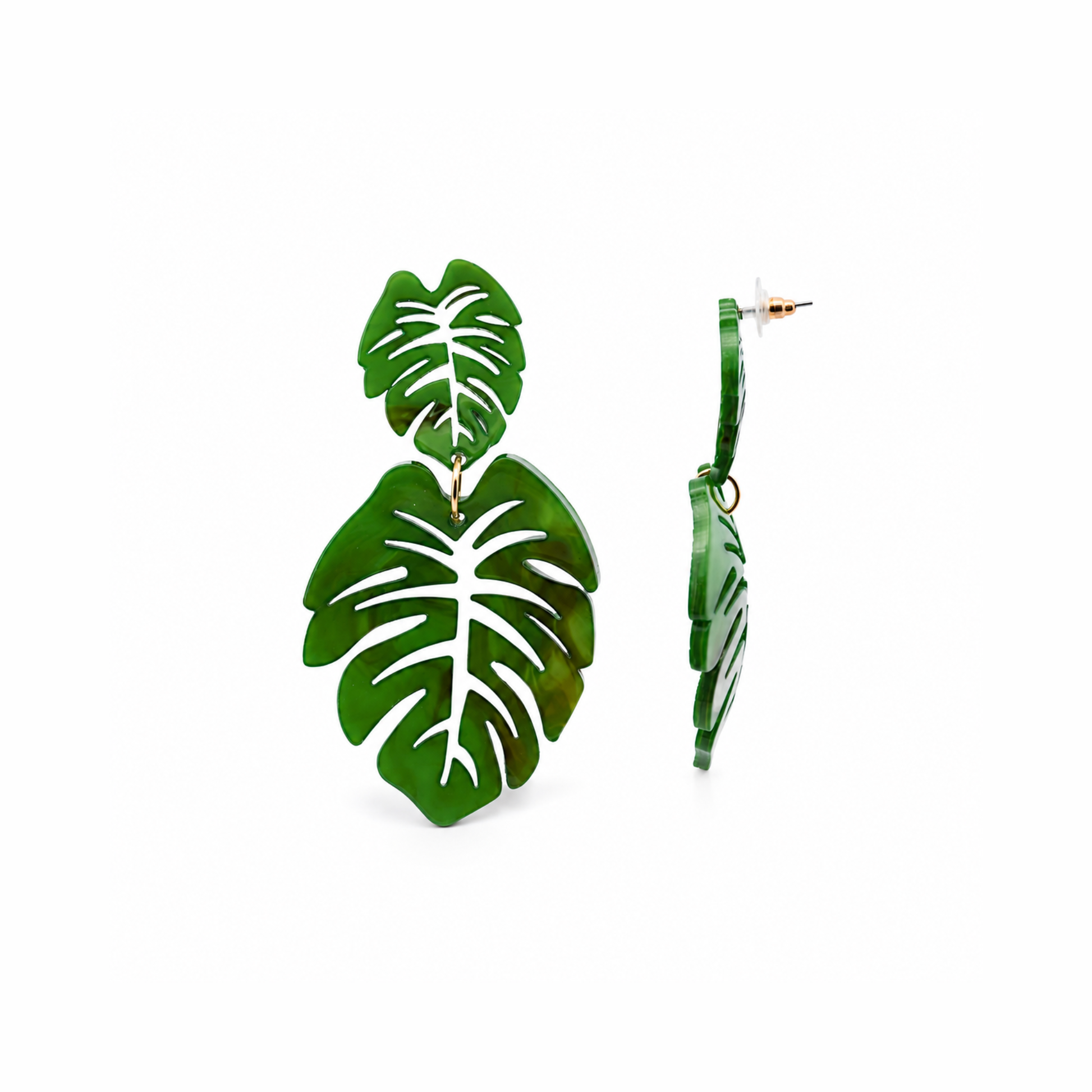 Orecchini statement Selva con design foglia monstera