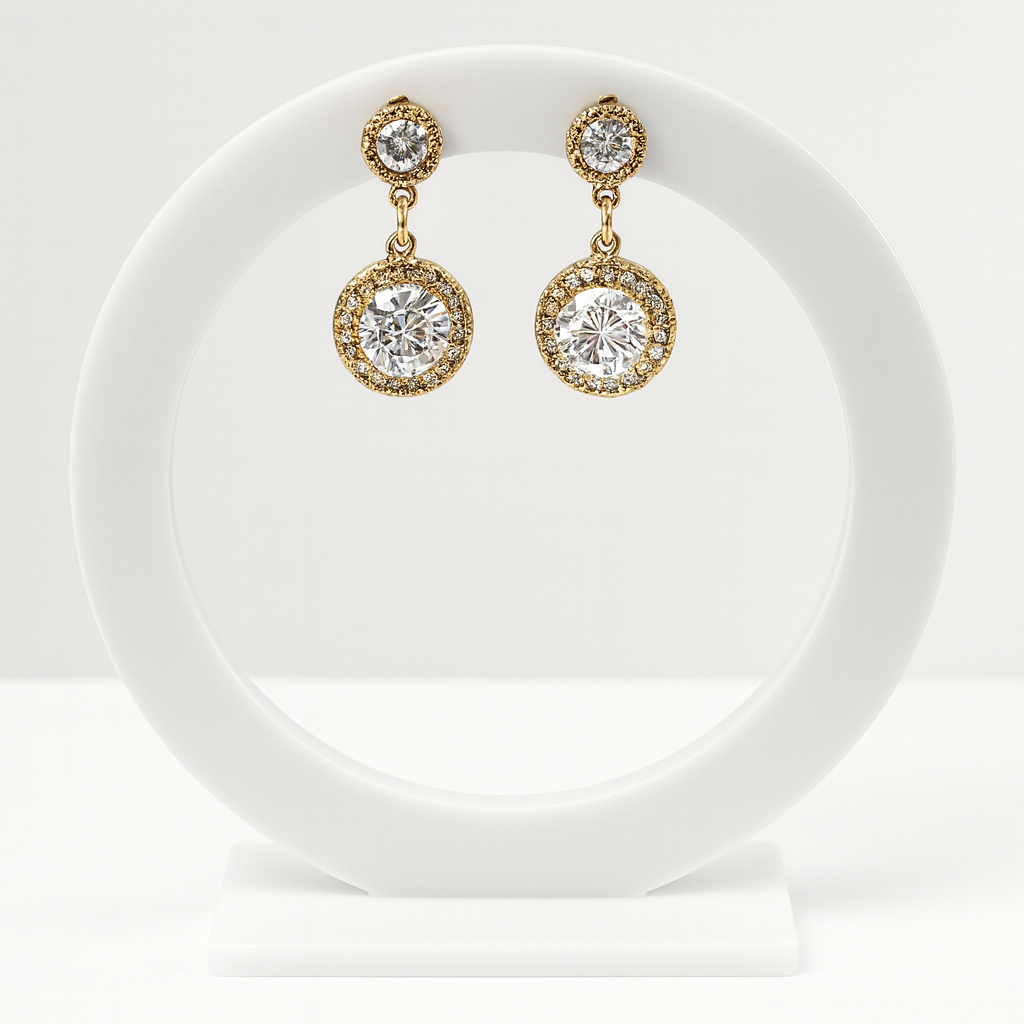 Celeste Shine · Orecchini pendenti con doppio cerchio di brillanti in acciaio inox