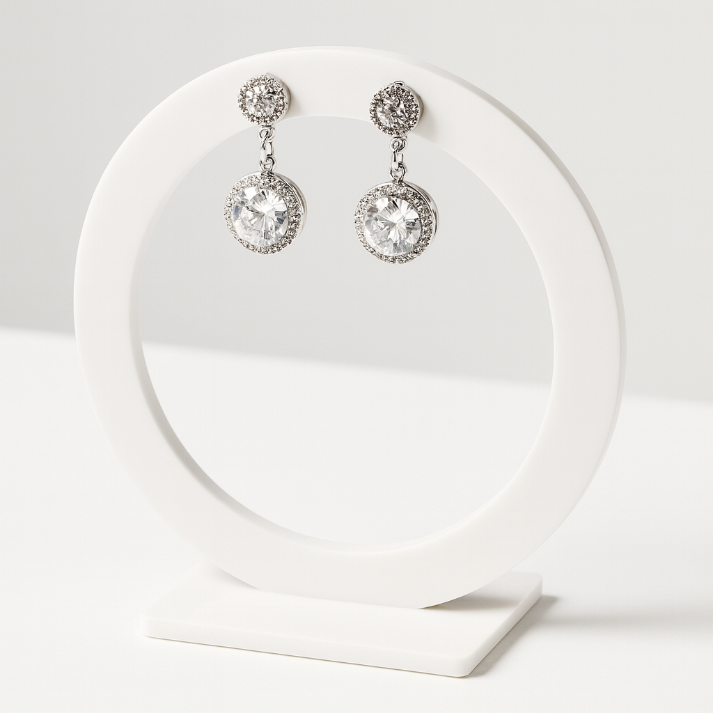 Celeste Shine · Orecchini pendenti con doppio cerchio di brillanti in acciaio inox