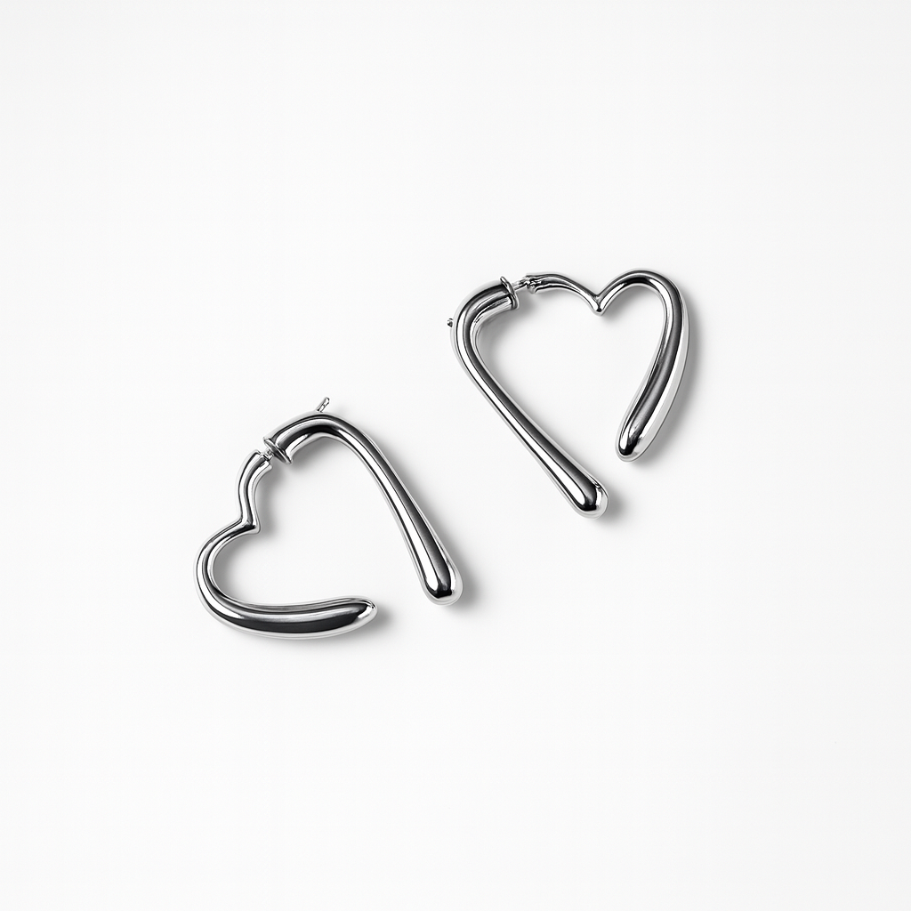 Orecchini Linea di Cuore in Acciaio Inox – Minimal Romantico