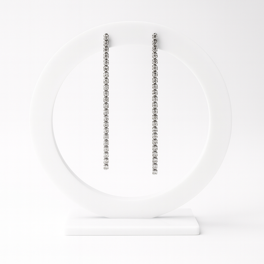 Tennis Line · Orecchini pendenti lunghi con fila di brillanti in acciaio inox