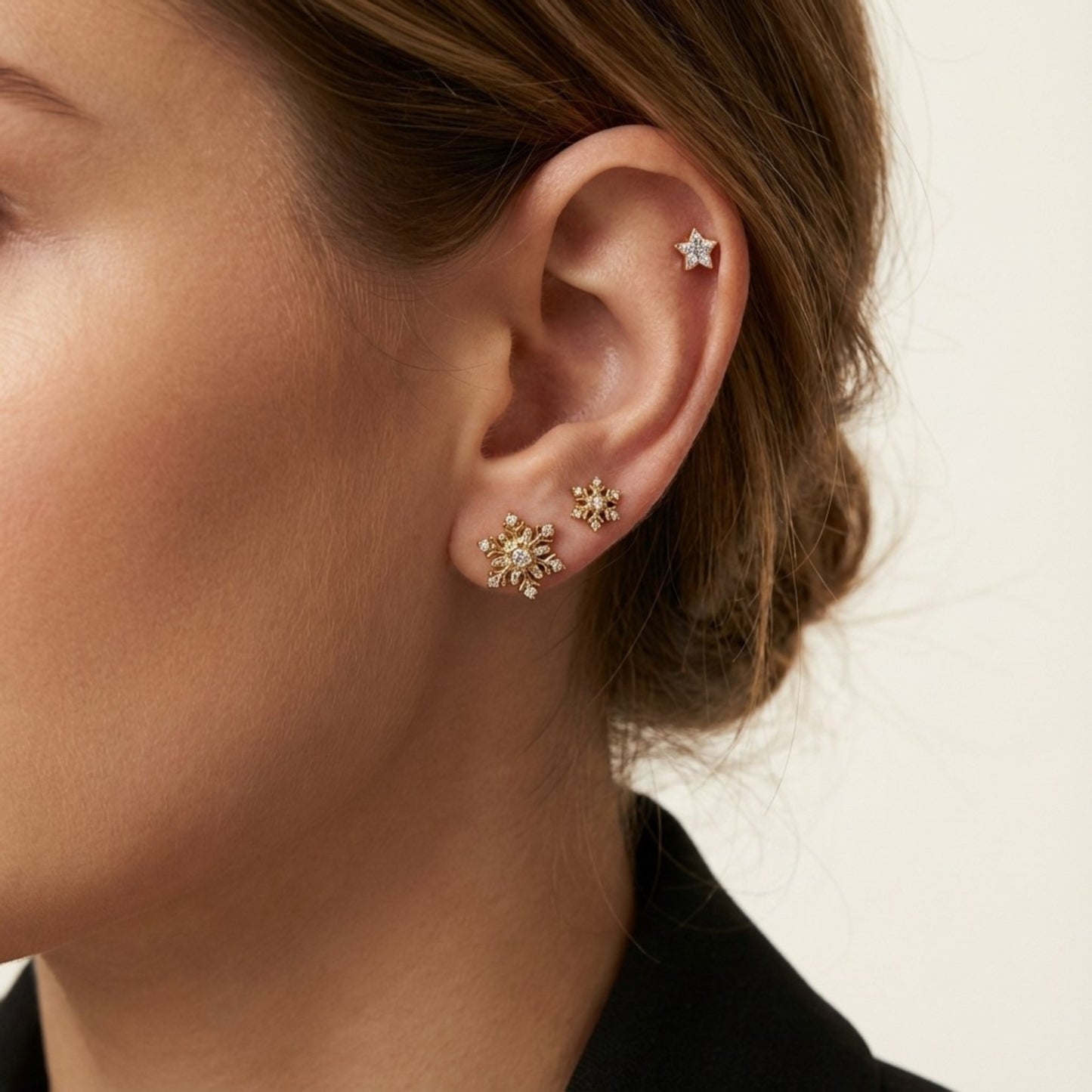 Winter Set · Orecchini fiocco di neve e stella in acciaio inossidabile (3 paia)