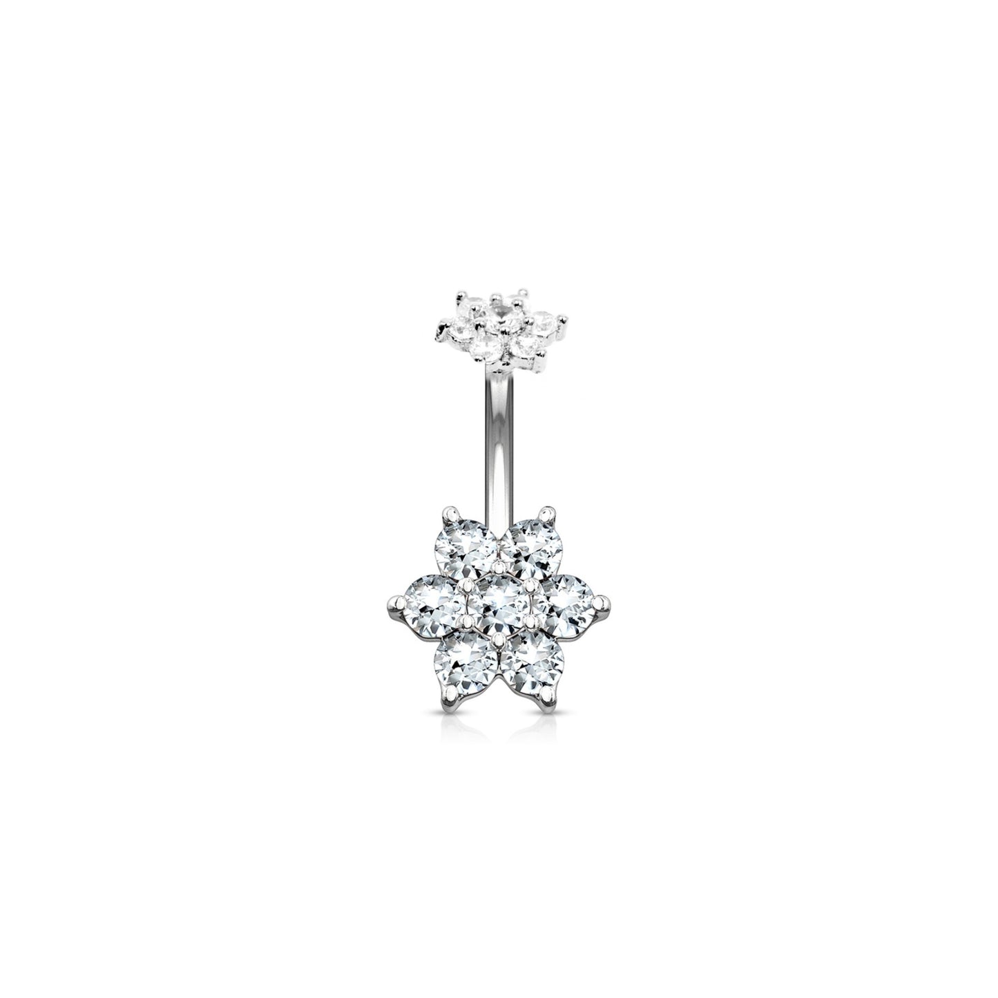Piercing ombelico Dalia in Acciaio 316L con doppio fiore luminoso