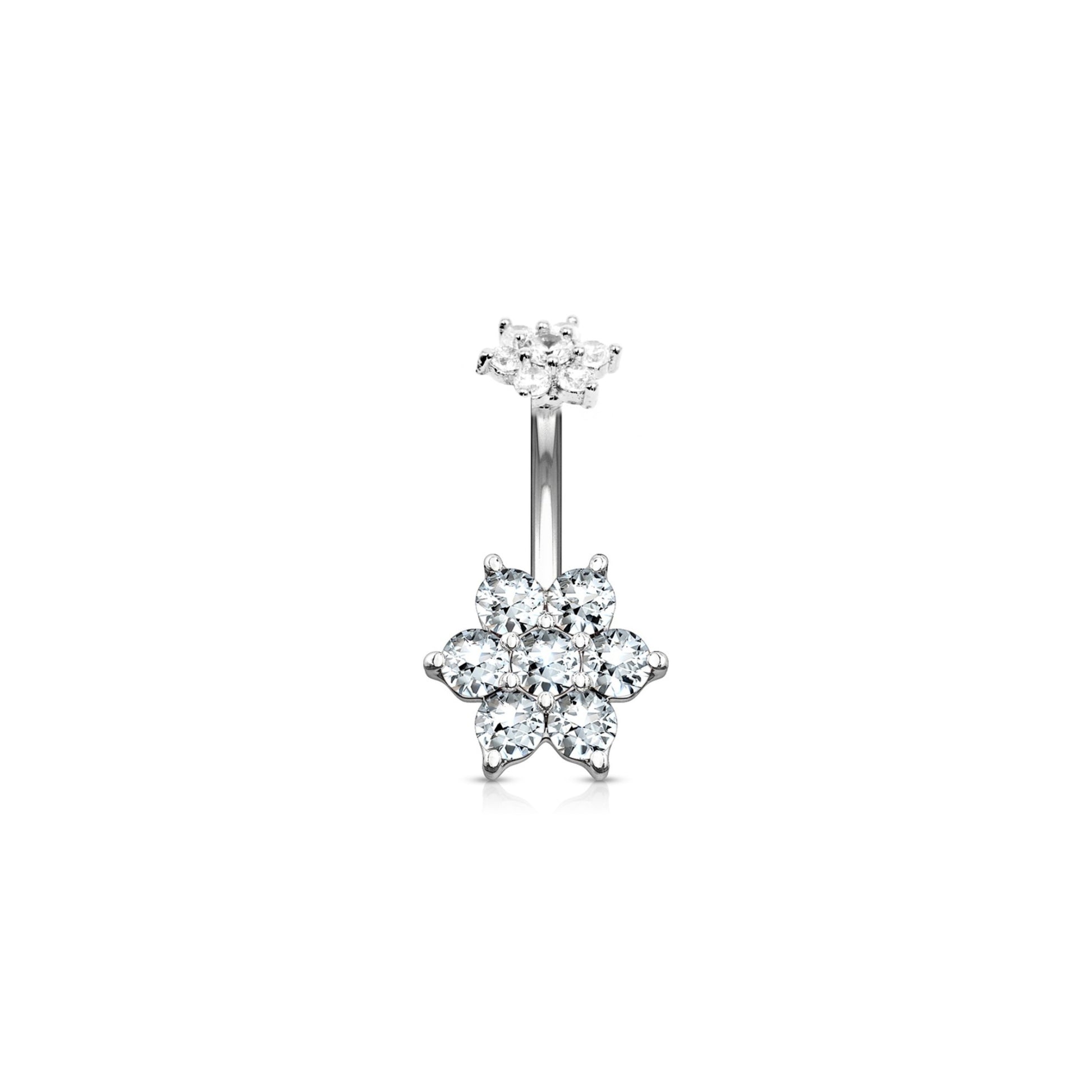 Piercing ombelico Dalia in Acciaio 316L con doppio fiore luminoso