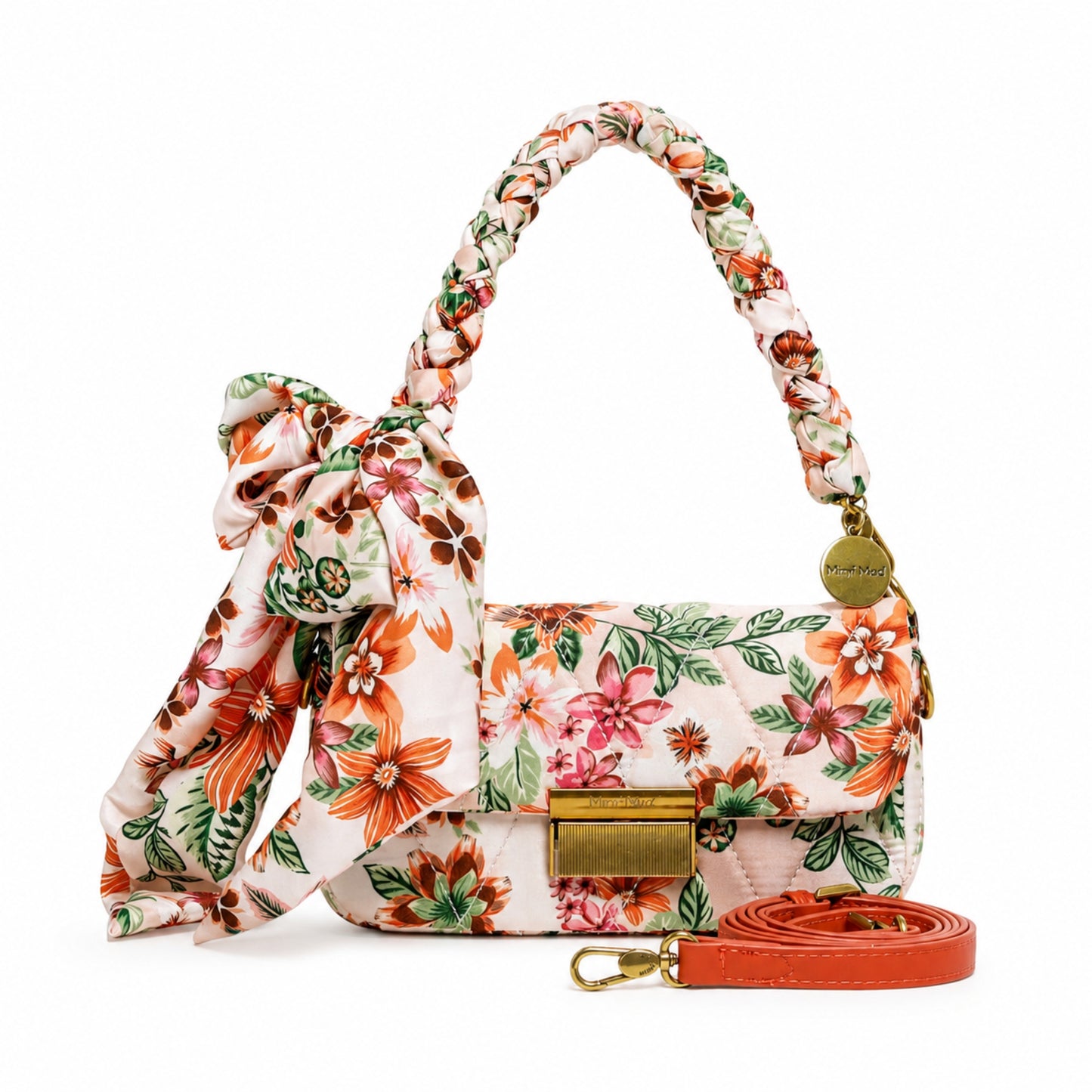 Zagara Bag | Borsa floreale con manico intrecciato e foulard