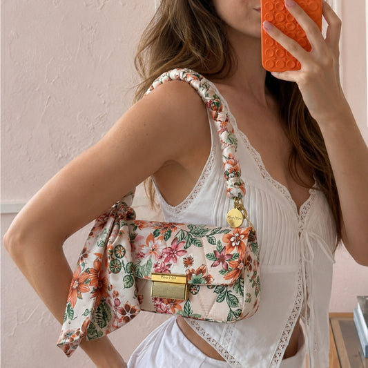 Zagara Bag | Borsa floreale con manico intrecciato e foulard