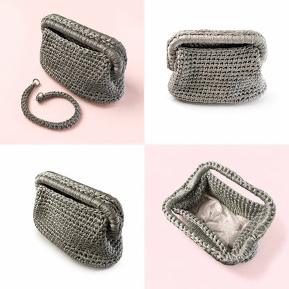 Clutch argento da sera con texture intrecciata e forma morbida