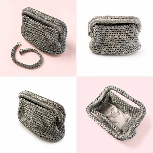 Vespro Clutch pochette intrecciata metallizzata color argento