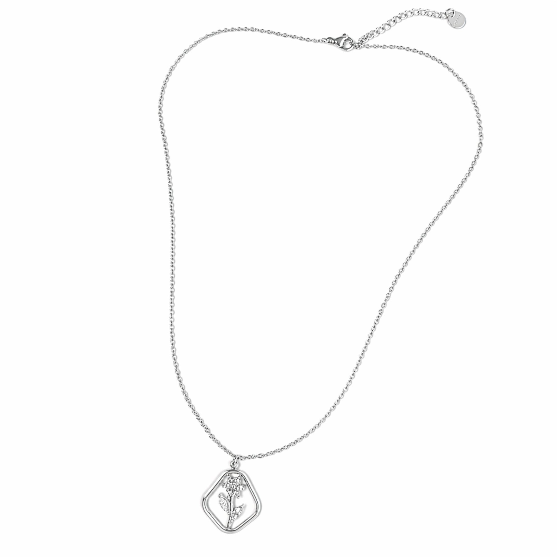 collana con ciondolo fiore zirconie acciaio inox 