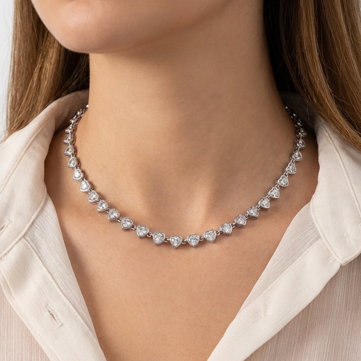 Baby Cuori in Acciaio Inox con Zirconi – Collana Cuoricini Brillanti