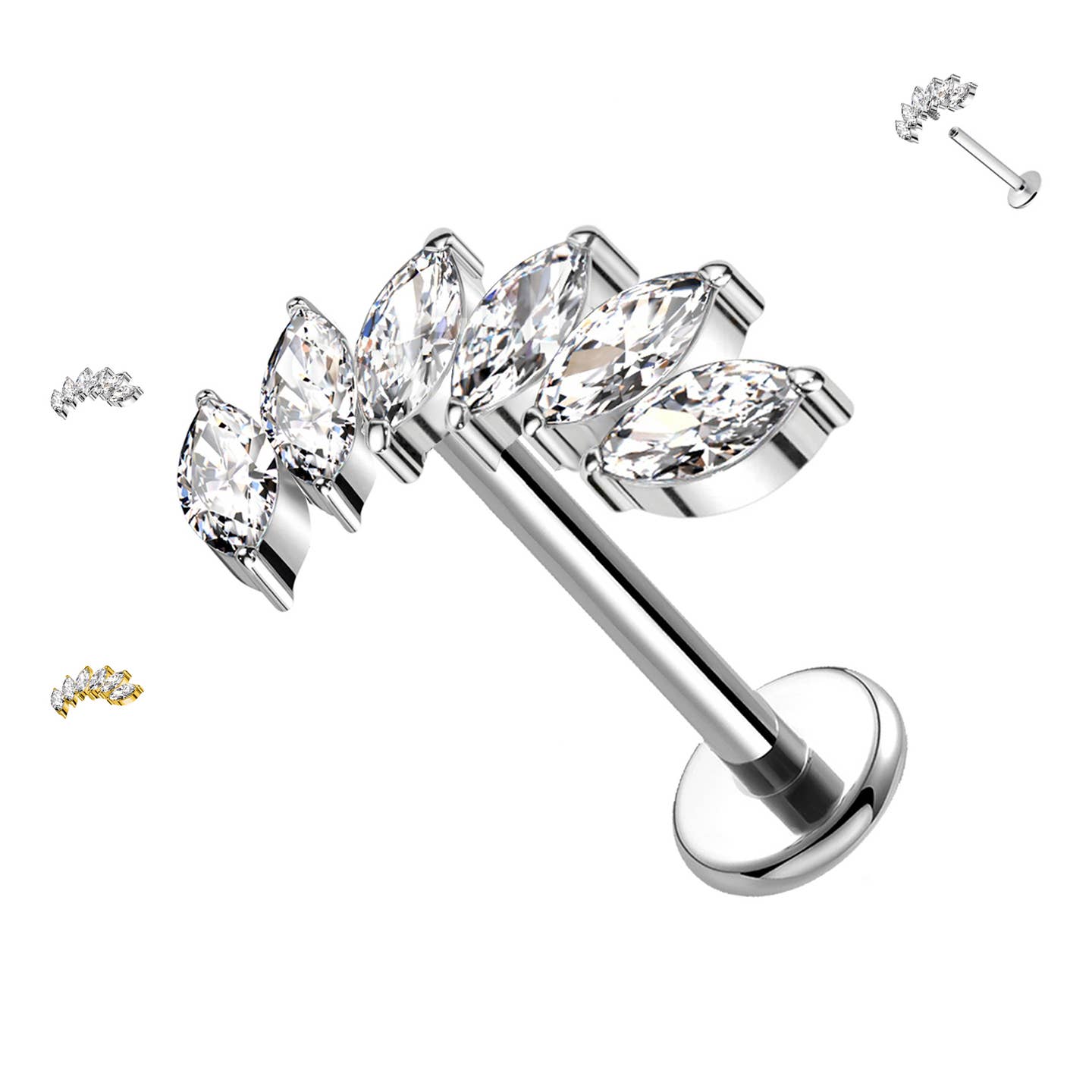 Marquise Ventaglio  | Piercing Labret in acciaio inox con 6 cristalli