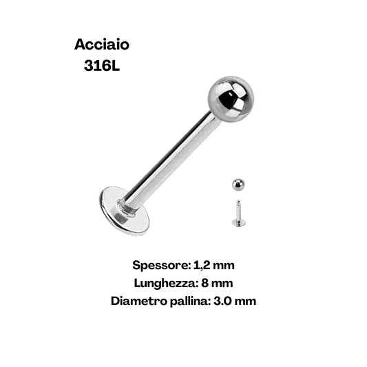 Punto Fisso – Labret basic in acciaio 316L con sfera liscia