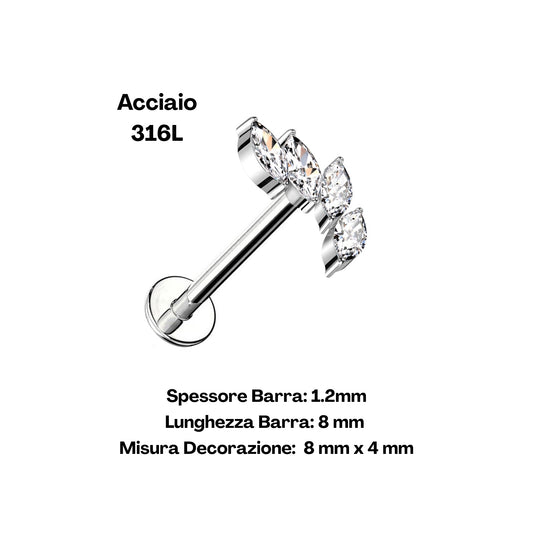 Foglia Luminosa – Labret in acciaio 316L con cristalli a foglia
