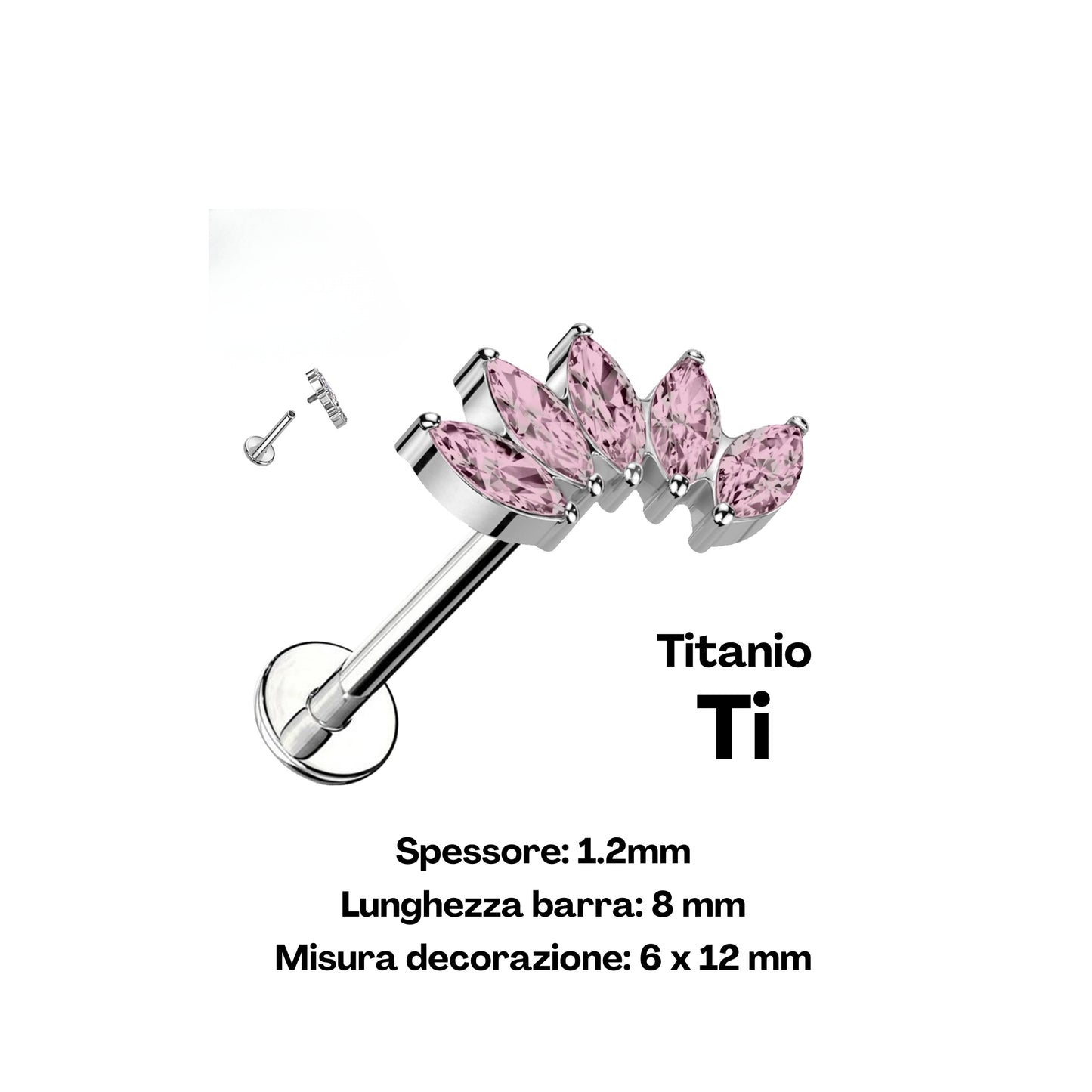 Ventaglio Rosa – Piercing Labret in titanio con 5 cristalli marquise rosa